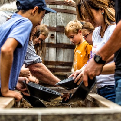 a group of people panning for gold
